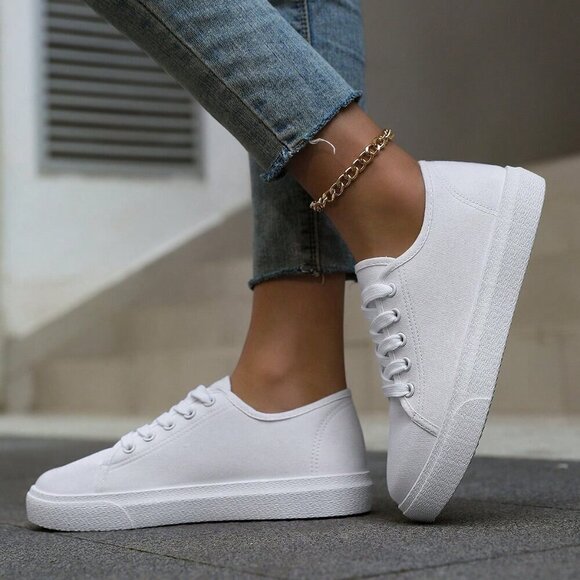 White Sporty Women's Canvas Shoes - Picture 4 of 5
